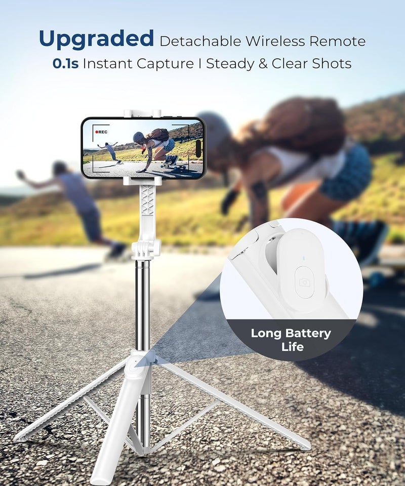 Fuloview 67‘’ Selfie Stick, Phone Tripod with Wireless Remote Control, Portable Selfie Stick Tripod for Photograph, Live Streaming, Video Recording, Compatible with All Cell Phones, White - Image 3